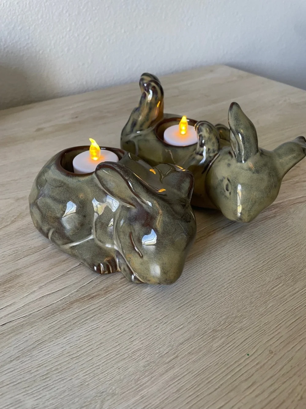 π Vintage Partylite Ceramic Pottery Bunny Rabbit Tea Light candle holders (2) - Picture 8 of 14